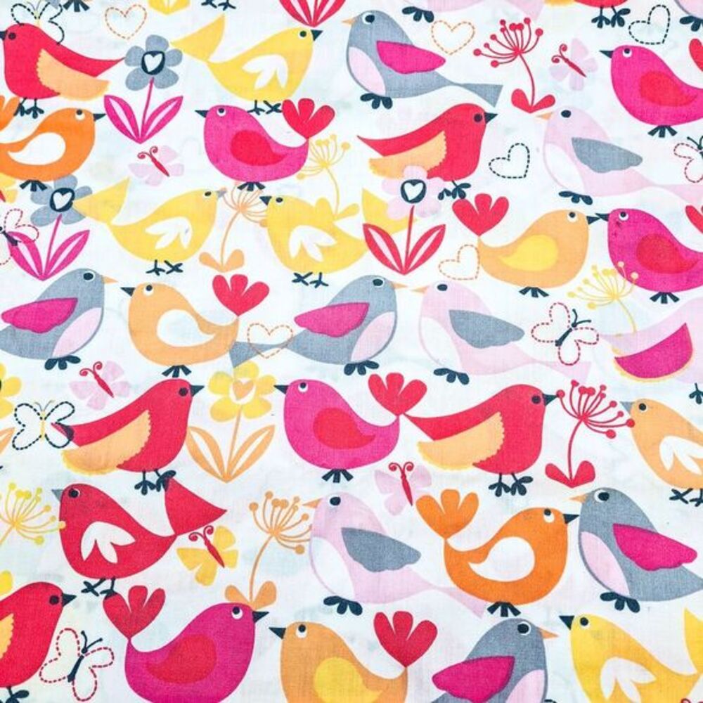 JoAnn Fabric 47x44 Bird‎ Print Cotton Fabric Colorful Flowers Sewing Quilting